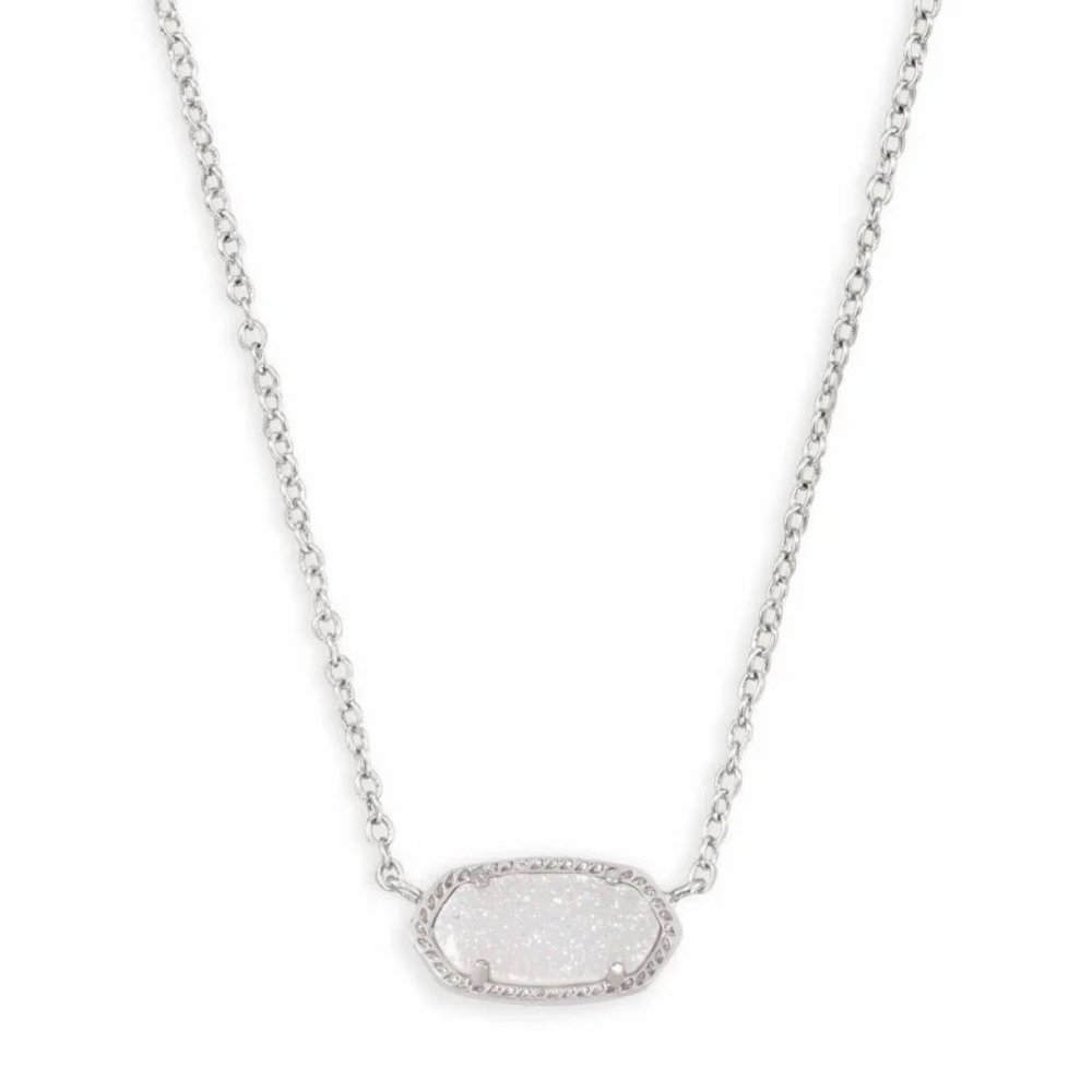 NWT Kendra Scott Elisa Silver Necklace with Iridescent Drusy Pendant 15 - 17"